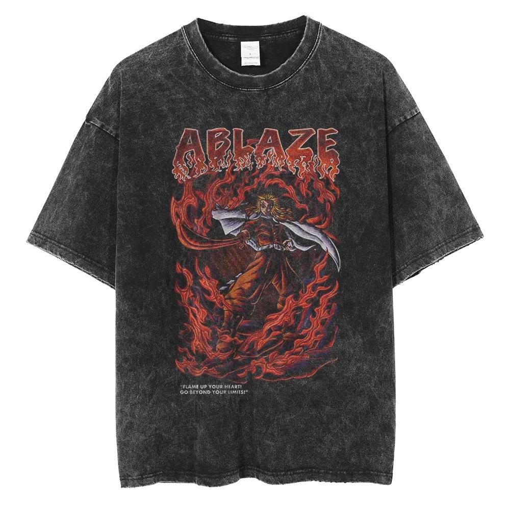2024Men Vintage Black T Shirt Streetwear Harajuku Anime Print