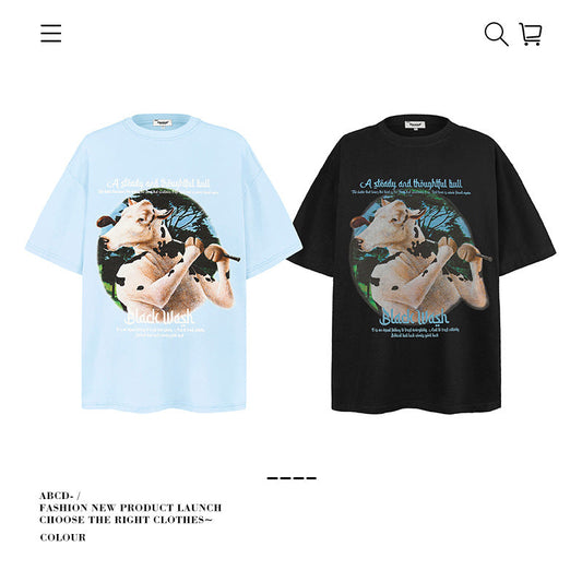 American vintage street T-shirt pure cotton men's and women's summer loose