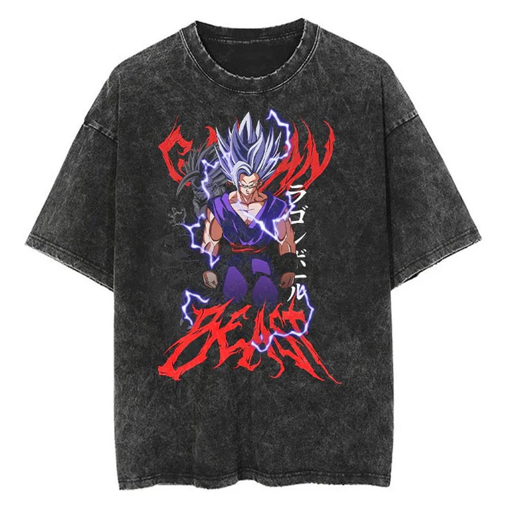 2024Men Tshirt Washed Black Vintage Japanese Anime Dragon (Prat 2)