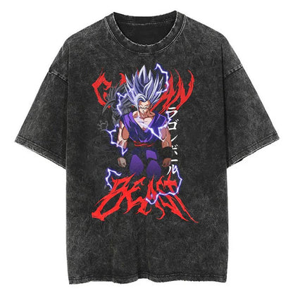 2024Men Tshirt Washed Black Vintage Japanese Anime Dragon (Prat 2)
