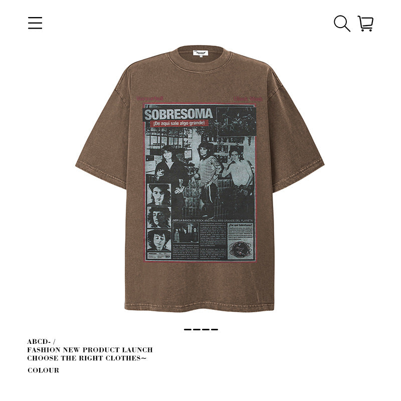 American vintage street T-shirt pure cotton retro men's and women's summer loose