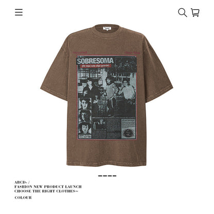 American vintage street T-shirt pure cotton retro men's and women's summer loose