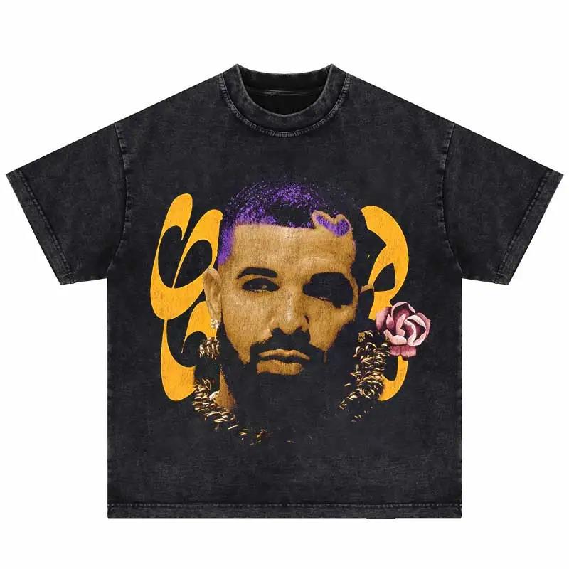 2024Summer Washed Short Sleeve Tshirts Men Hip Hop Portrait (Prat 2)