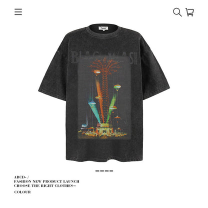 American vintage street T-shirt summer men's loose pure cotton