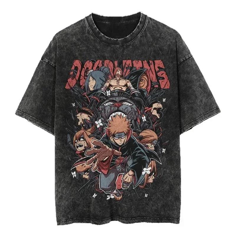 2024Streetwear Tshirt Japanese Anime Graphic Vintage Washed