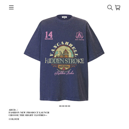 American vintage street T-shirt pure cotton retro men's and women's summer loose