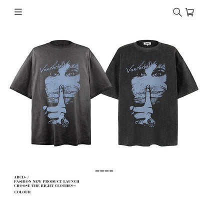 American vintage street T-shirt pure cotton men's and women's summer loose