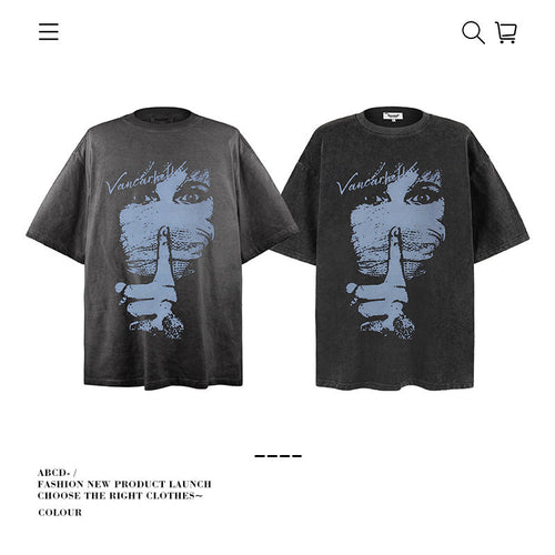American vintage street T-shirt pure cotton men's and women's summer loose