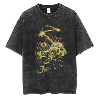 2024Men Vintage Black T Shirt Streetwear Harajuku Anime Print