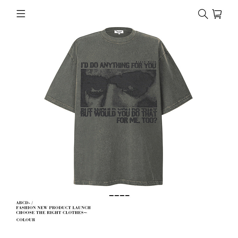 American vintage street T-shirt pure cotton retro men's and women's summer loose half sleeves