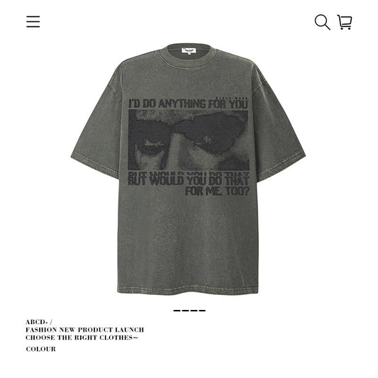 American vintage street T-shirt pure cotton retro men's and women's summer loose half sleeves