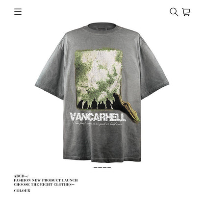 American vintage street T-shirt pure cotton retro men's and women's summer loose