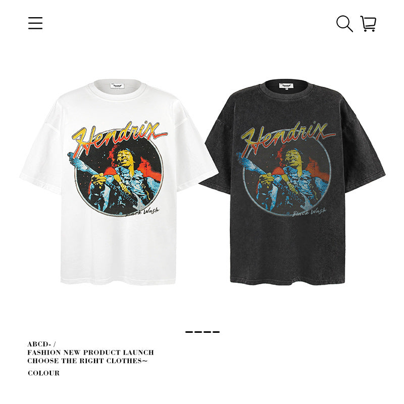 American vintage street T-shirt pure cotton retro men's and women's summer loose