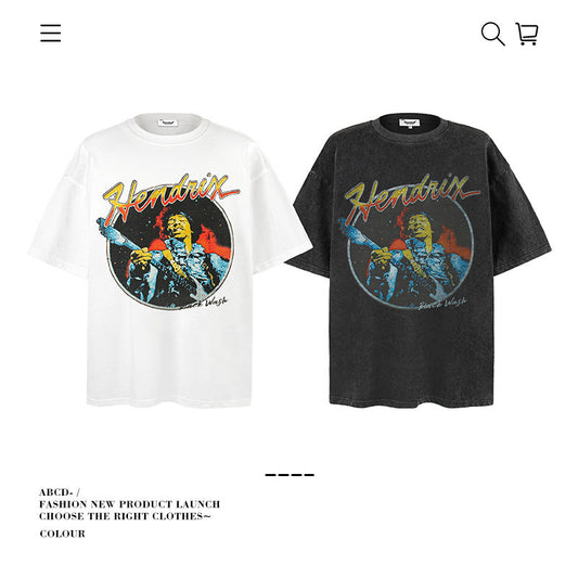 American vintage street T-shirt pure cotton retro men's and women's summer loose