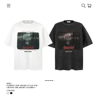 American vintage street T-shirt men's loose half-sleeve summer