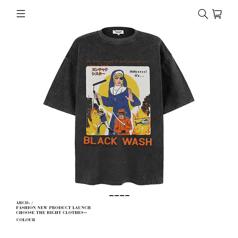 American vintage street T-shirt pure cotton men's and women's summer loose