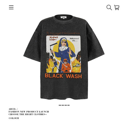 American vintage street T-shirt pure cotton men's and women's summer loose