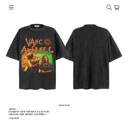 American vintage street T-shirt pure cotton retro men's and women's summer loose