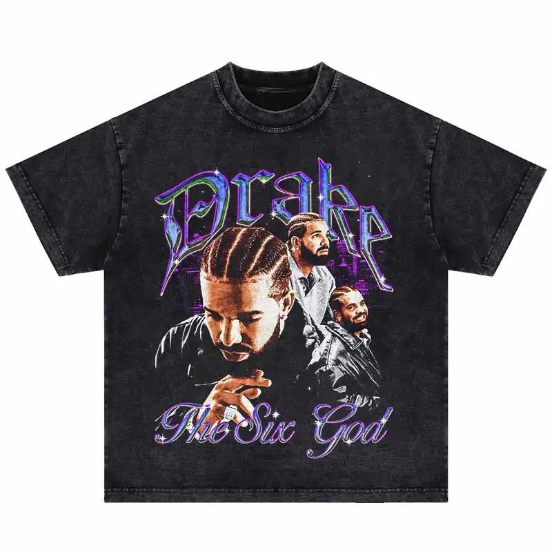 2024Summer Washed Short Sleeve Tshirts Men Hip Hop Portrait (Prat 2)