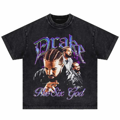 2024Summer Washed Short Sleeve Tshirts Men Hip Hop Portrait (Prat 2)