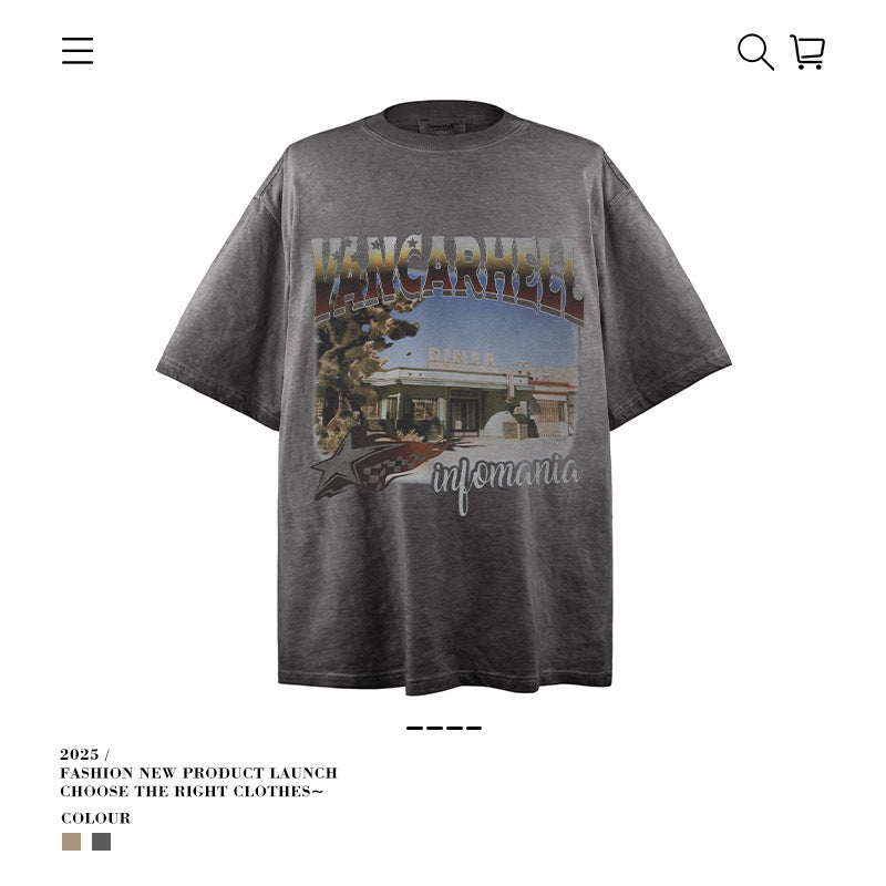American vintage street T-shirt retro men's loose casual half sleeve