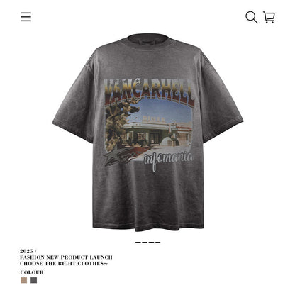American vintage street T-shirt retro men's loose casual half sleeve