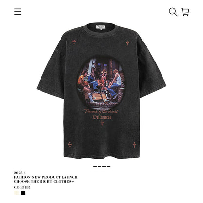 American vintage street T-shirt vintage men's loose summer