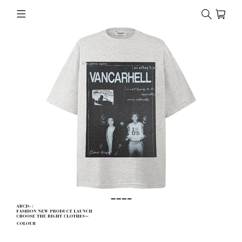 American vintage street T-shirt cotton men loose summer
