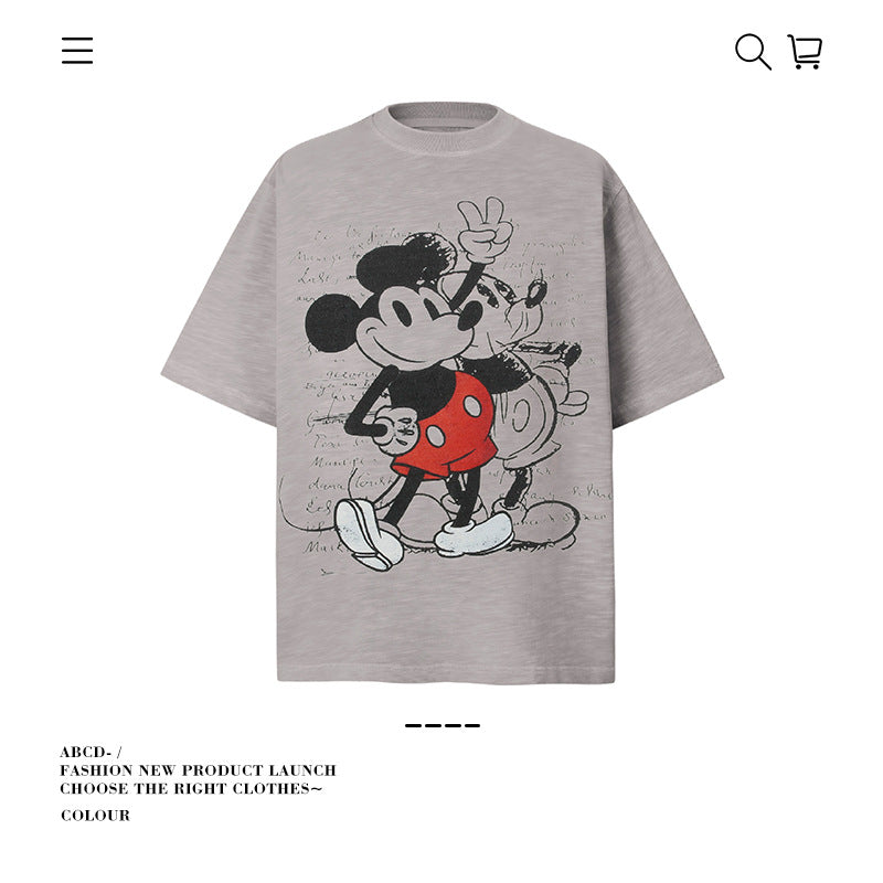 American vintage street T-shirt pure cotton men's and women's summer loose