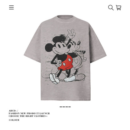 American vintage street T-shirt pure cotton men's and women's summer loose