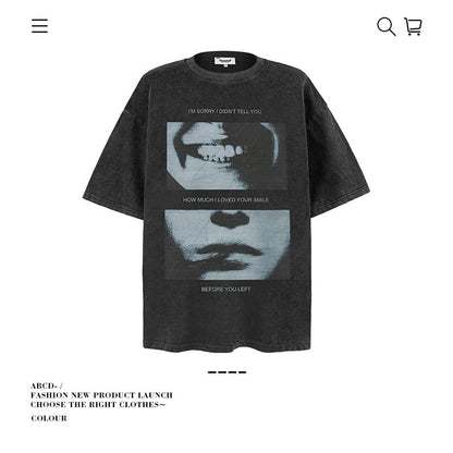 American vintage street T-shirt pure cotton retro men's and women's summer loose