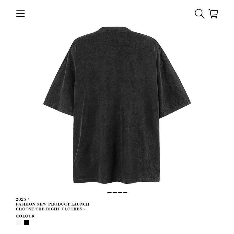 American vintage street T-shirt pure cotton retro men's and women's summer loose half sleeves