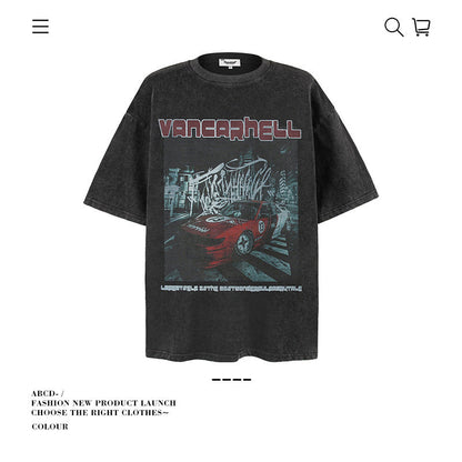 American vintage street T-shirt pure cotton retro men's and women's summer loose