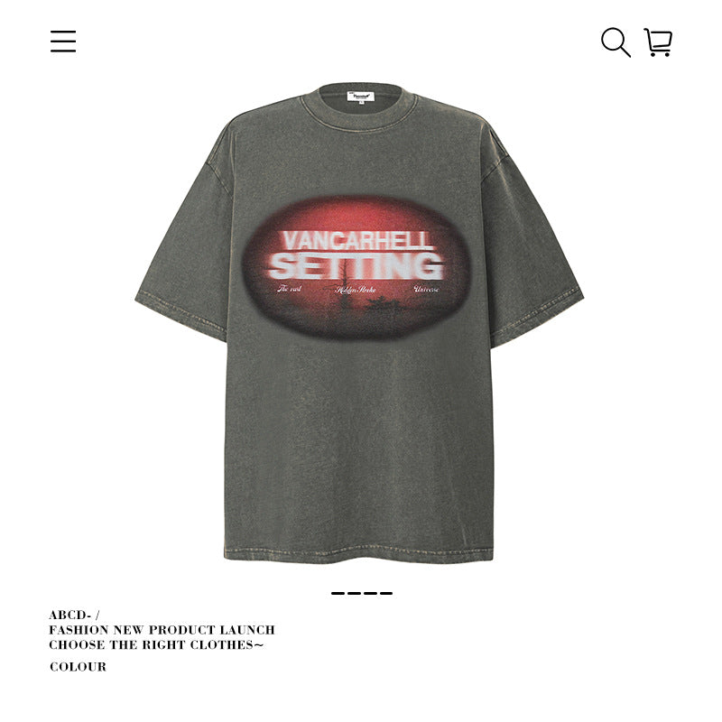 American vintage street T-shirt pure cotton retro men's and women's summer loose