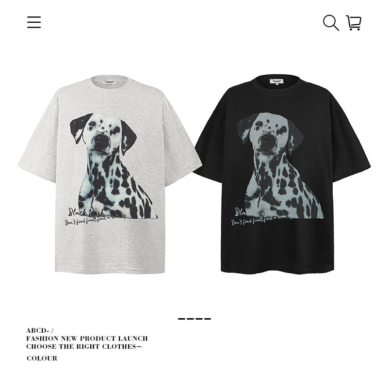 American vintage street T-shirt cotton doberman boys summer loose half sleeve