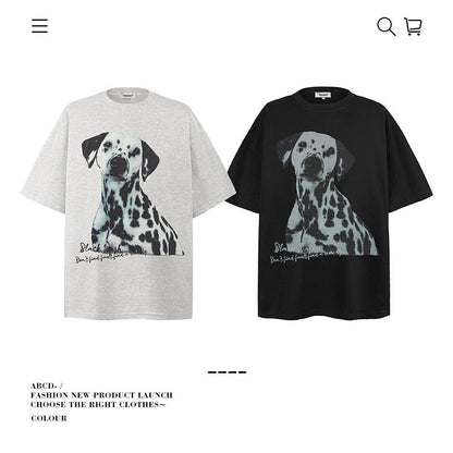 American vintage street T-shirt cotton doberman boys summer loose half sleeve