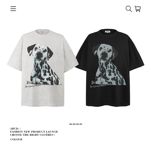 American vintage street T-shirt cotton doberman boys summer loose half sleeve