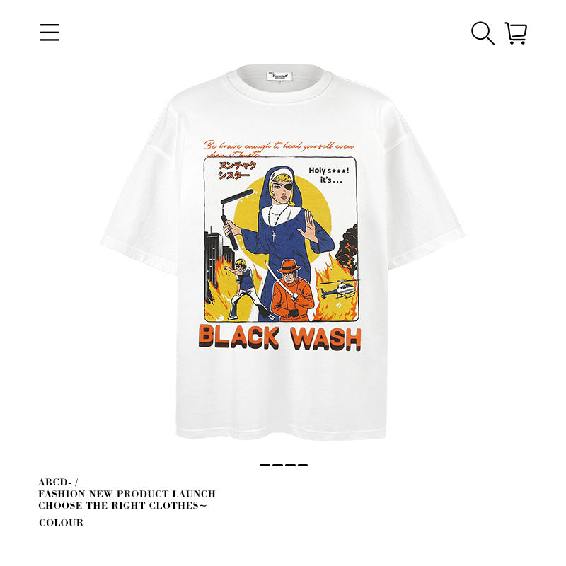 American vintage street T-shirt pure cotton men's and women's summer loose