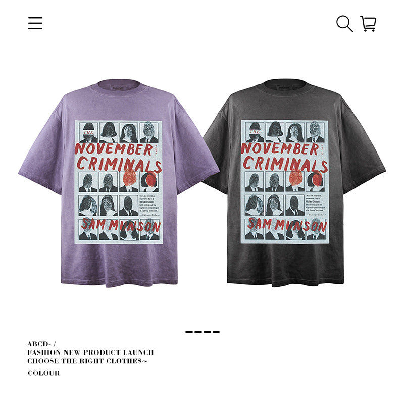 American vintage street T-shirt cotton vintage character print men and women summer loose