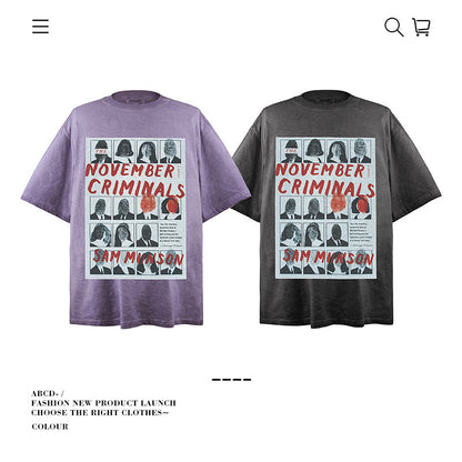 American vintage street T-shirt cotton vintage character print men and women summer loose