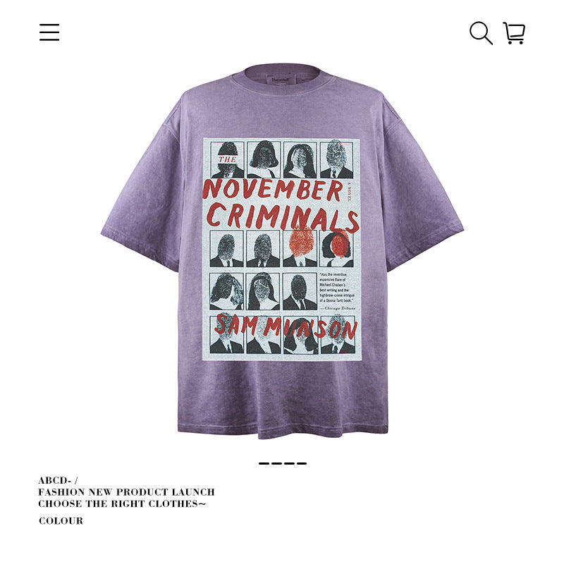 American vintage street T-shirt cotton vintage character print men and women summer loose