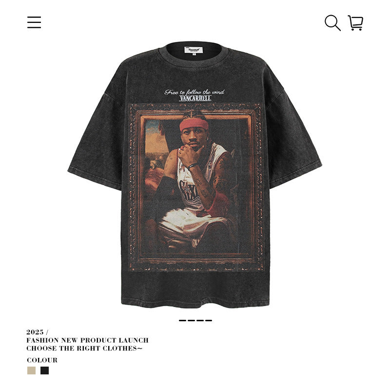 American vintage street T-shirt vintage men's loose cotton summer