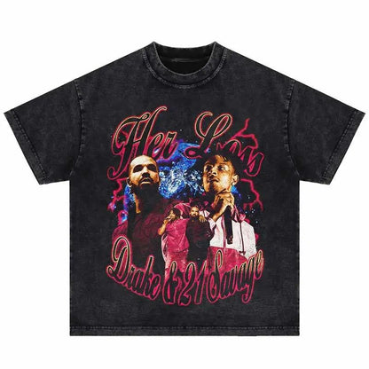 2024Summer Washed Short Sleeve Tshirts Men Hip Hop Portrait (Prat 2)