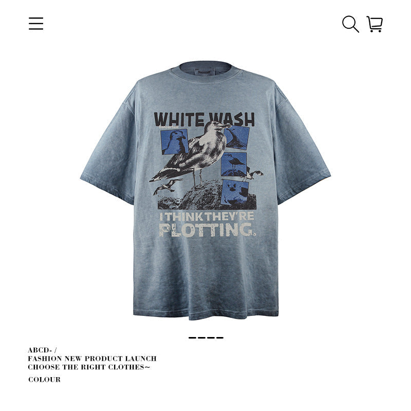 American vintage street T-shirt pure cotton retro men's and women's summer loose