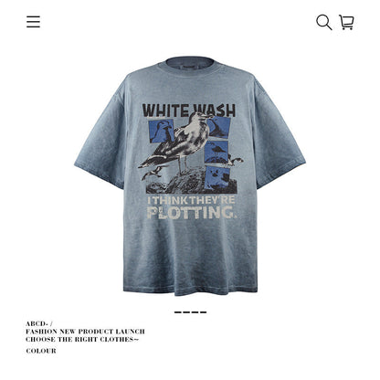 American vintage street T-shirt pure cotton retro men's and women's summer loose