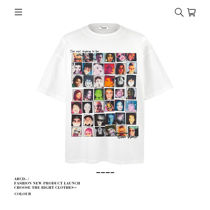 American vintage street T-shirt pure cotton men's summer loose
