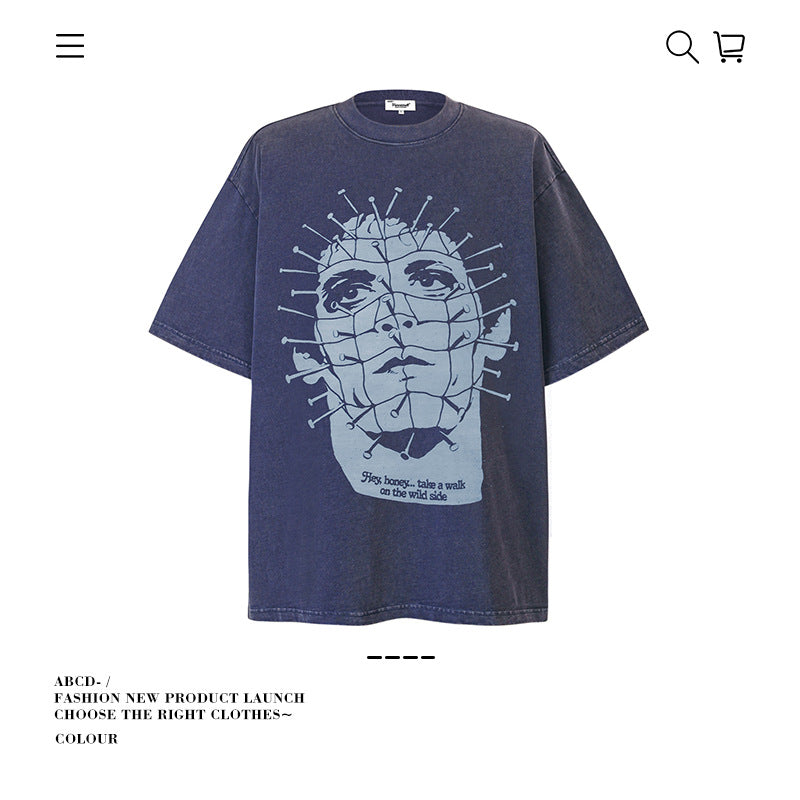 American vintage street T-shirt pure cotton men's and women's summer loose