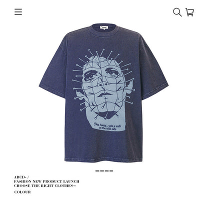 American vintage street T-shirt pure cotton men's and women's summer loose