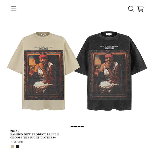 American vintage street T-shirt vintage men's loose cotton summer
