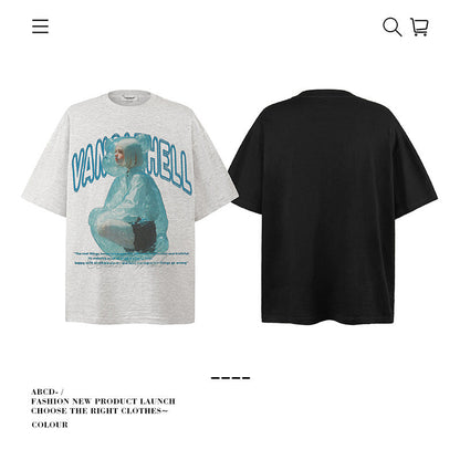 American vintage street T-shirt pure cotton men's and women's summer loose